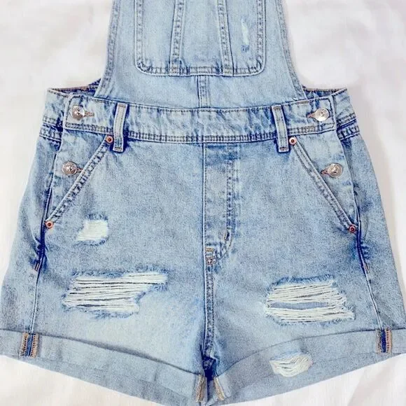 H&M Devided Denim Dungarees/Short Overalls Size 2 - Picture 6 of 11